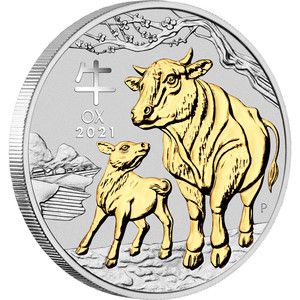 Australian Lunar Series III 2021 Year of the Ox 1oz Silver Gilded Coin - reverse Australian Lunar Series III 2021 Year of the Ox 1oz Silver Gilded Coin - reverse