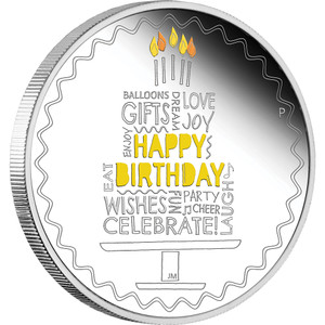 Happy Birthday 2021 1oz Silver Proof Coloured Coin - reverse Happy Birthday 2021 1oz Silver Proof Coloured Coin - reverse