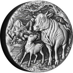 Australian Lunar Series III 2021 Year of the Ox 2oz Silver Antiqued Coin - reverse Australian Lunar Series III 2021 Year of the Ox 2oz Silver Antiqued Coin - reverse