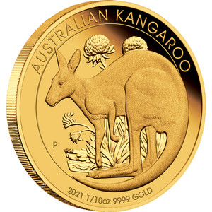 Australian Kangaroo 2021 1/10oz Gold Proof Coin - reverse Australian Kangaroo 2021 1/10oz Gold Proof Coin - reverse
