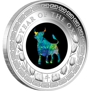 Australian Opal Lunar Series – 2021 Year of the Ox 1oz Silver Proof Coin - reverse Australian Opal Lunar Series – 2021 Year of the Ox 1oz Silver Proof Coin - reverse