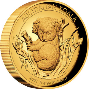 Australian Koala 2021 1oz Gold Proof High Relief Coin - reverse Australian Koala 2021 1oz Gold Proof High Relief Coin - reverse