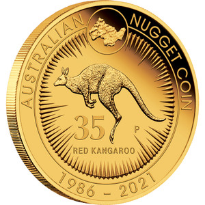 35th Anniversary of the Australian Kangaroo Nugget 2021 1/4oz Gold Proof Coin - reverse 35th Anniversary of the Australian Kangaroo Nugget 2021 1/4oz Gold Proof Coin - reverse