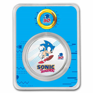 2021 1 oz Niue Sonic the Hedgehog 30th Anniversary - Sonic 999 Silver Colorized Coin - reverse in card 2021 1 oz Niue Sonic the Hedgehog 30th Anniversary - Sonic 999 Silver Colorized Coin - reverse in card