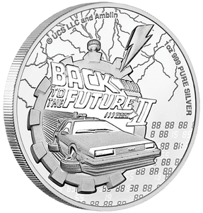 2021 Back To The Future 1oz Silver Bullion Coin - reverse angle view 2021 Back To The Future 1oz Silver Bullion Coin - reverse angle view