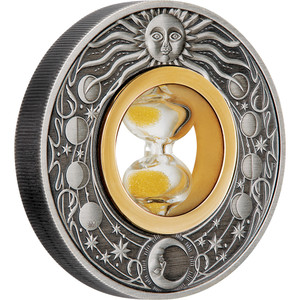 Hourglass 2021 2oz Silver Antiqued Coin - reverse Hourglass 2021 2oz Silver Antiqued Coin - reverse