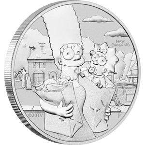 Marge & Maggie Simpson 2021 1oz Silver Coin in Card - reverse Marge & Maggie Simpson 2021 1oz Silver Coin in Card - reverse