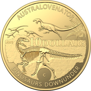 2022 $10 Australian Dinosaurs C Mintmark Gold Proof Coin - reverse 2022 $10 Australian Dinosaurs C Mintmark Gold Proof Coin - reverse
