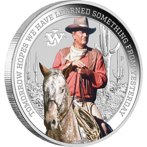 John Wayne 2022 1oz Silver Coloured Coin - reverse John Wayne 2022 1oz Silver Coloured Coin - reverse