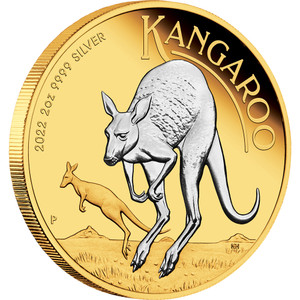 Australian Kangaroo 2022 2oz Silver Reverse Gilded Coin - reverse Australian Kangaroo 2022 2oz Silver Reverse Gilded Coin - reverse