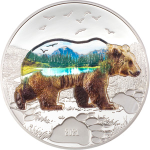 2021 Into The Wild – Bear 2oz Silver Proof Coin - reverse 2021 Into The Wild – Bear 2oz Silver Proof Coin - reverse