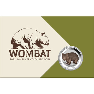 Wombat 2022 1oz Silver Coloured Coin in Card - in presentation card Wombat 2022 1oz Silver Coloured Coin in Card - in presentation card