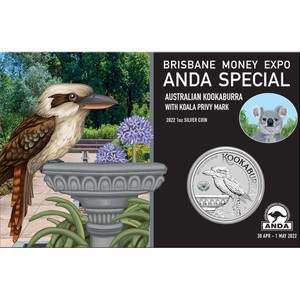 2022 ANDA Brisbane - Kookaburra 1oz Silver Coin With Koala Privy Mark - in presentation card 2022 ANDA Brisbane - Kookaburra 1oz Silver Coin With Koala Privy Mark - in presentation card
