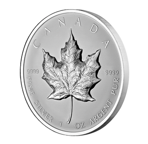 2022 Canada $20 1-oz Silver Maple Leaf Ultra High Relief Reverse Proof - reverse angle view 2022 Canada $20 1-oz Silver Maple Leaf Ultra High Relief Reverse Proof - reverse angle view