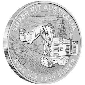 Super Pit 2022 1oz Silver Individual Bullion Coin - Reverse angle view Super Pit 2022 1oz Silver Individual Bullion Coin - Reverse angle view