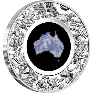 Great Southern Land 2022 1oz Silver Blue Lepidolite Coin - reverse Great Southern Land 2022 1oz Silver Blue Lepidolite Coin - reverse