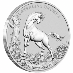 Australian Brumby 2022 1oz Silver Bullion Coin - reverse angle view Australian Brumby 2022 1oz Silver Bullion Coin - reverse angle view