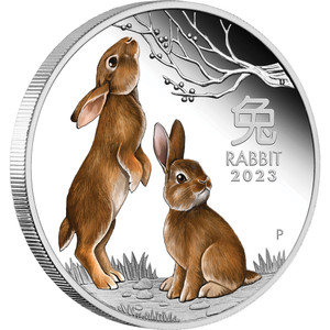 2023 Year of the Rabbit 1oz Silver Proof Coloured Coin - reverse 2023 Year of the Rabbit 1oz Silver Proof Coloured Coin - reverse