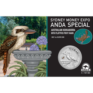 2022 ANDA Sydney - Australian Kookaburra 2022 1oz Silver Platypus Privy Mark Coin - in presentation card 2022 ANDA Sydney - Australian Kookaburra 2022 1oz Silver Platypus Privy Mark Coin - in presentation card