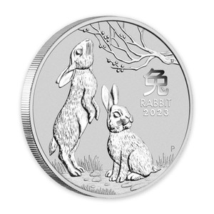 Australian Lunar Series III Year of the Rabbit 2023 1oz Silver Bullion Coin - reverse - angle view Australian Lunar Series III Year of the Rabbit 2023 1oz Silver Bullion Coin - reverse - angle view