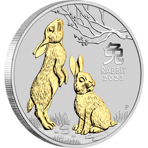 Australian Lunar Series III 2022 Year of the Rabbit 1oz Silver Gilded Coin - reverse Australian Lunar Series III 2022 Year of the Rabbit 1oz Silver Gilded Coin - reverse