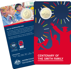 Centenary Smith Family 2022 $1 AlBr Uncirculated Coin -in presentation card Centenary Smith Family 2022 $1 AlBr Uncirculated Coin -in presentation card