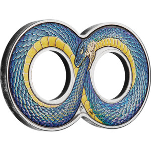 Ouroboros 2022 2oz Silver Antiqued Coloured Coin - reverse Ouroboros 2022 2oz Silver Antiqued Coloured Coin - reverse