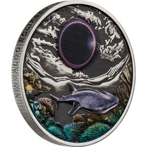Ningaloo Eclipse 2023 2oz Silver Antiqued Coloured Coin - reverse Ningaloo Eclipse 2023 2oz Silver Antiqued Coloured Coin - reverse