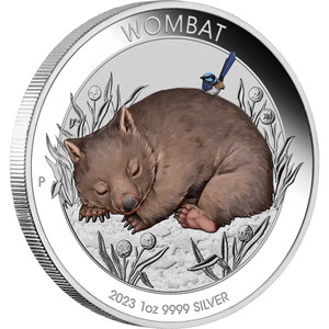 Wombat 2023 1oz Silver Coloured Coin in Card - reverse Wombat 2023 1oz Silver Coloured Coin in Card - reverse
