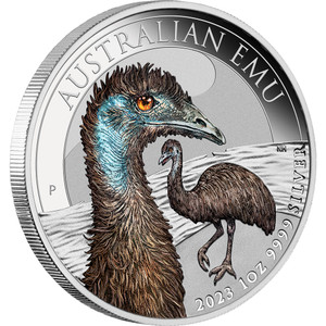 Australian Emu 2023 1oz Silver Coloured Coin - reverse Australian Emu 2023 1oz Silver Coloured Coin - reverse