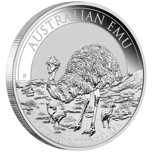 Australian Emu 2023 1oz Silver Bullion Coin - reverse - angle view Australian Emu 2023 1oz Silver Bullion Coin - reverse - angle view