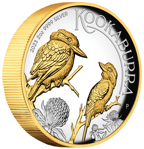 Australian Kookaburra 2023 2oz Silver Proof High Relief Gilded Coin - reverse Australian Kookaburra 2023 2oz Silver Proof High Relief Gilded Coin - reverse