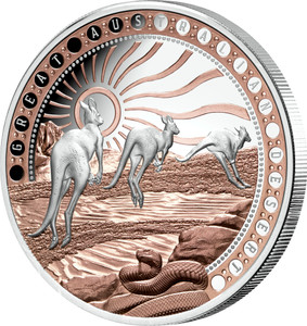 Great Australian Desert 1oz Silver Rose Gold Proof Coin - reverse Great Australian Desert 1oz Silver Rose Gold Proof Coin - reverse