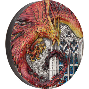 2022 Rising Phoenix 5oz Silver Antiqued Coloured Coin