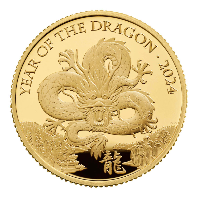 Lunar Year of the Dragon 2024 UK 1/4oz Gold Proof Coin - reverse