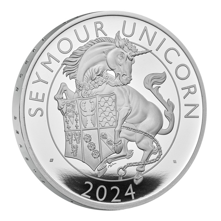 The Royal Tudor Beasts The Seymour Unicorn 2024 UK 1oz Silver Proof Coin - reverse angle view
