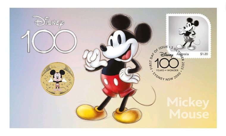 Disney 100th Anniversary - Mickey Mouse 2023 Stamp and Coin Cover