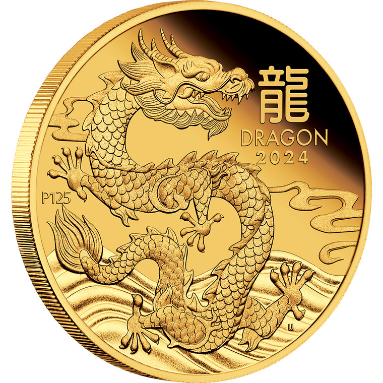 Australian Lunar Series III 2024 Year of the Dragon 1oz Gold Proof Coin - reverse