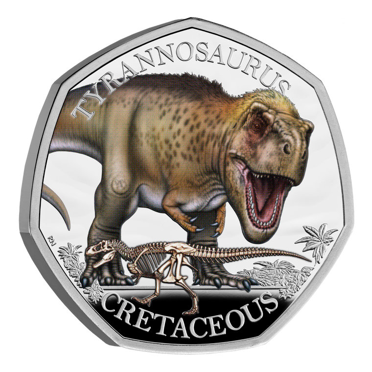 Tyrannosaurus 2024 UK 50p Silver Proof Colour Coin - reverse