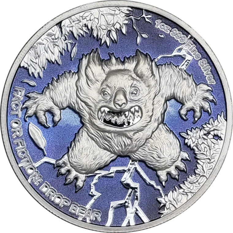 2024 Niue $2 Fact or Fiction: Drop Bear 1oz Silver Coin - reverse