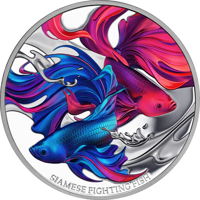 Siamese Fighting Fish 2024 $1 1oz Silver Proof Coin - reverse