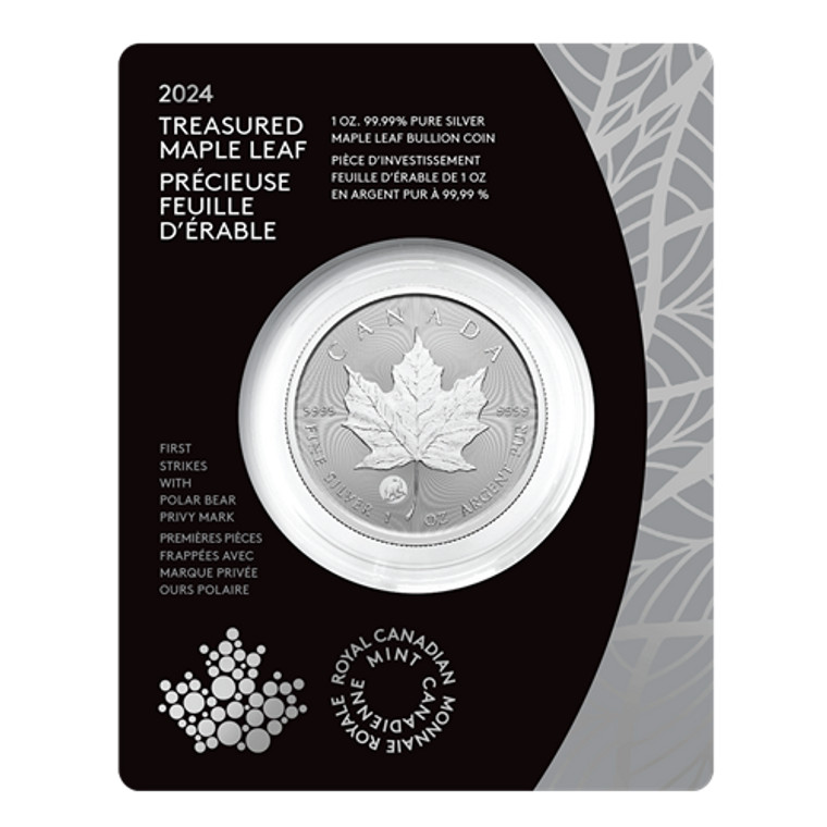 2024 $5 1-oz. 99.99% Pure Silver Coin – Treasured Silver Maple Leaf First Strikes: Polar Bear Privy (Premium Bullion) - packaging