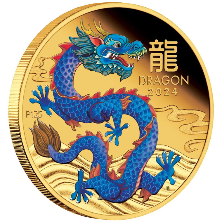 Australian Lunar Series III 2024 Year of the Dragon 1oz Gold Proof Coloured Coin - reverse