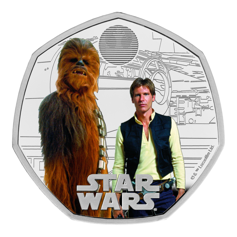 Star Wars Han Solo and Chewbacca 2024 UK 50p Silver Proof Colour Colour Coin - reverse