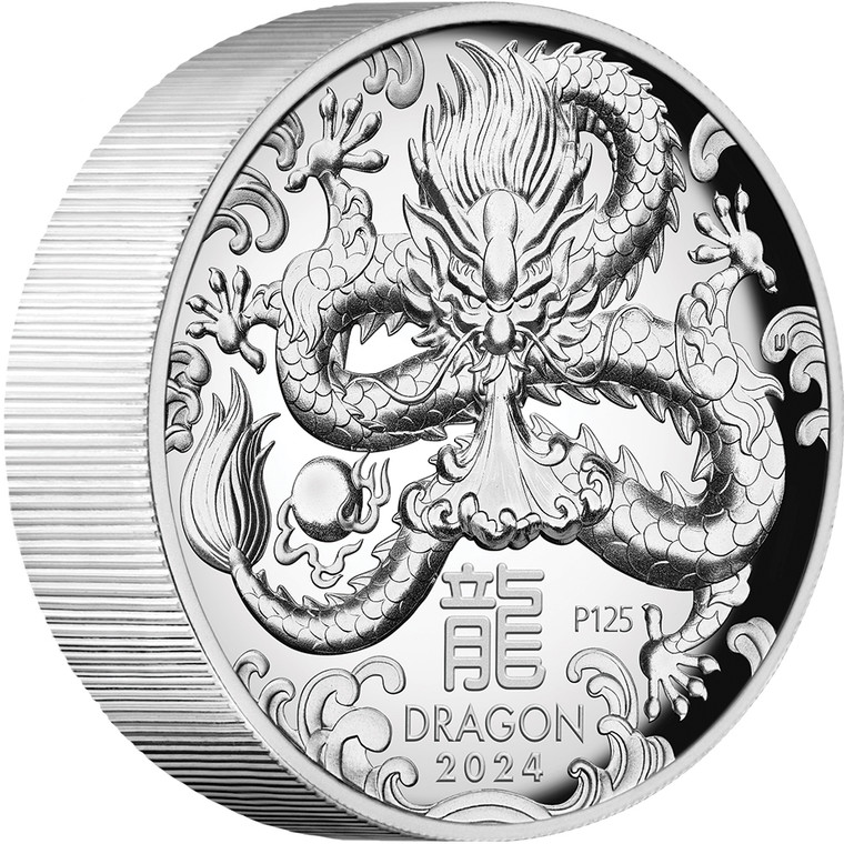 Australian Lunar Series III 2024 Year of the Dragon 5oz Silver Proof High Relief Coin - reverse