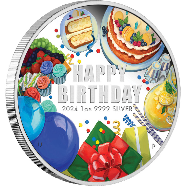 Happy Birthday 2024 1oz Silver Proof Coloured Coin - reverse
