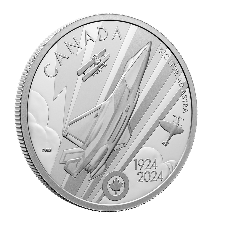 2024 $20 Fine Silver Coin - The Royal Canadian Air Force Centennial - reverse - angle view