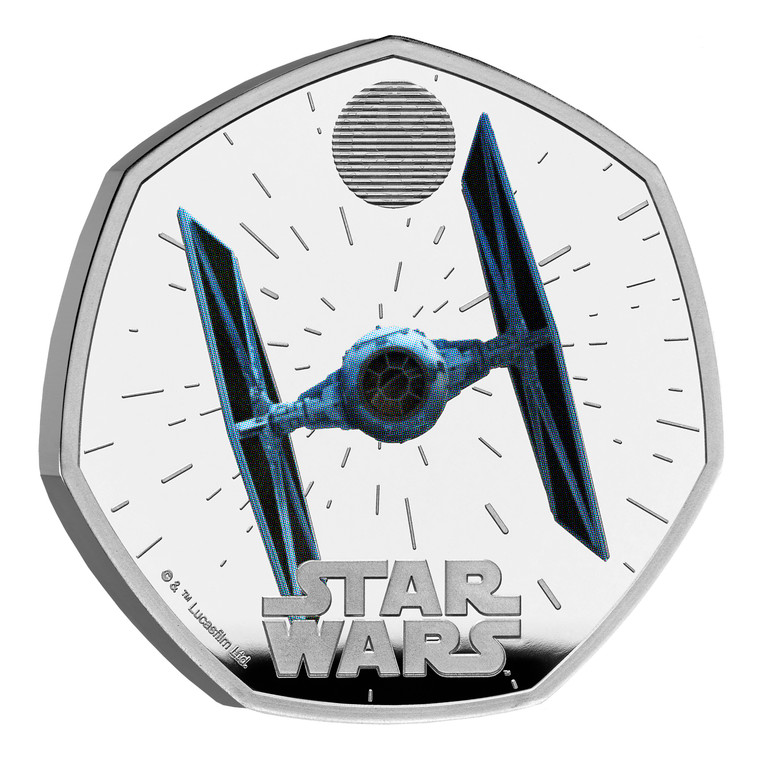 Star Wars TIE Fighter 2024 UK 50p Silver Proof Colour Coin - reverse - angle view