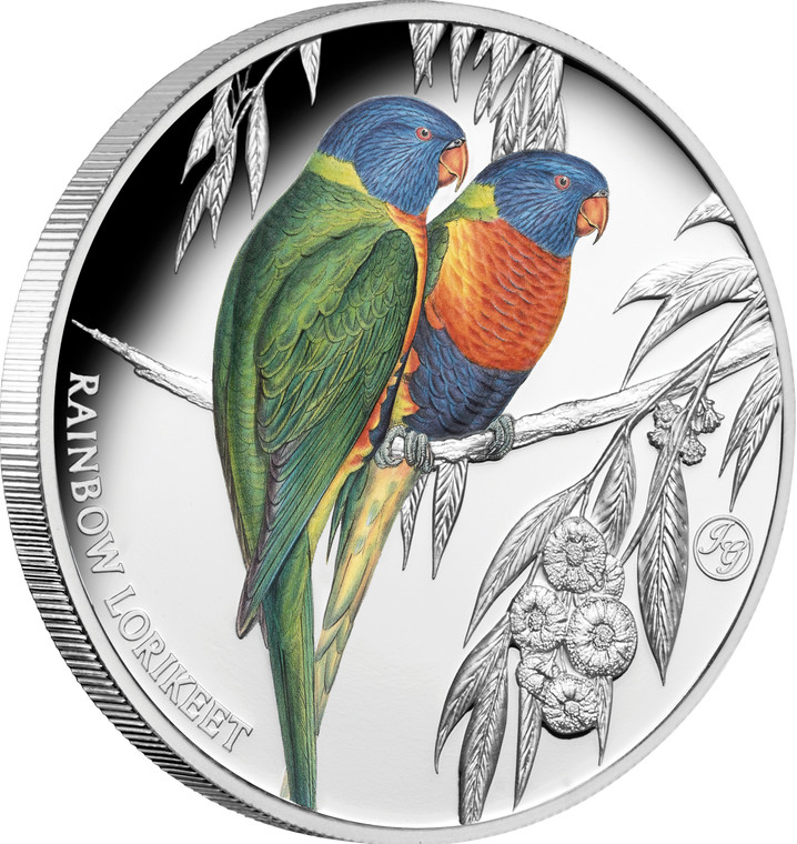 2024 $1 Rainbow Lorikeet 1oz Silver Coin - reverse - angle view