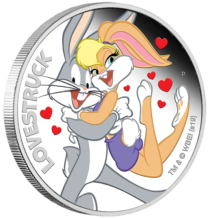 2019 LOONEY TUNES Lovestruck  1oz Silver Proof Coin - reverse - angle view